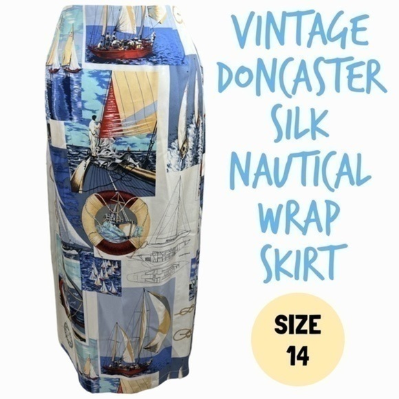 Vintage Dresses & Skirts - Vintage Silk Nautical Wrap Skirt size 14 Doncaster